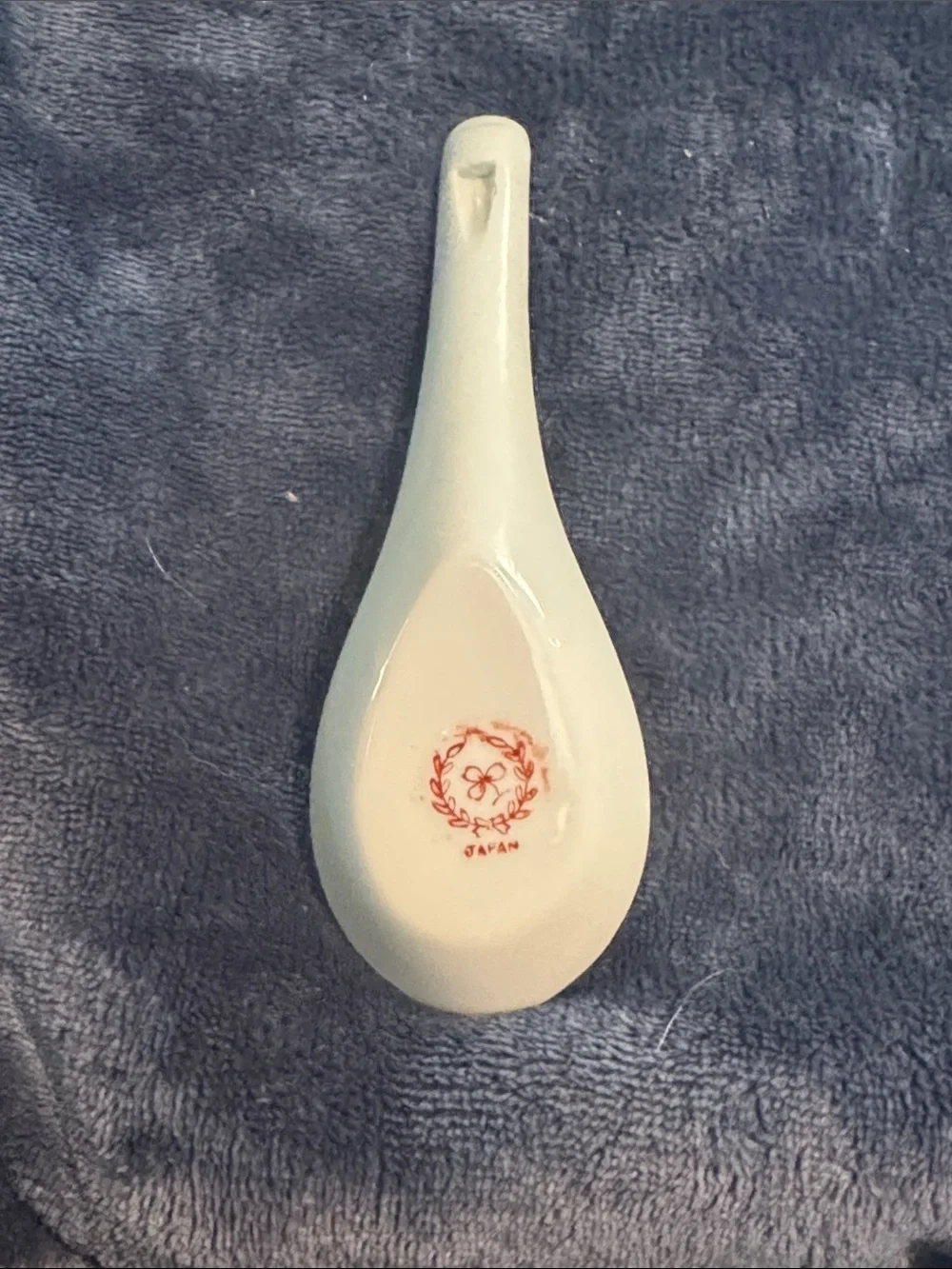 Floral Ceramic Soup Spoon in White with Pink and Blue Flower Motif
